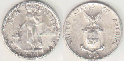 1944 D Philippines silver 10 Centavos (aUnc) A002303